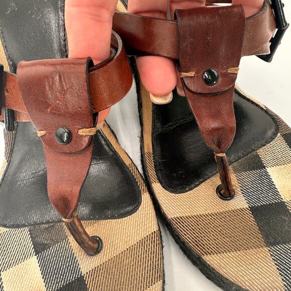 Burberry Leather Brown Wedge Espadrille Thong Heels Sandals Size 39 / 9 - Picture 9 of 10